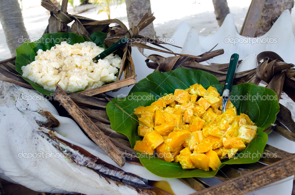 Tropical Food Served Outdoor In Aitutaki Lagoon Cook Islands