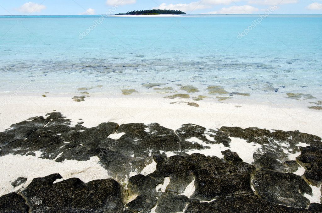 Landscape of One foot Island in Aitutaki Lagoon Cook Islands