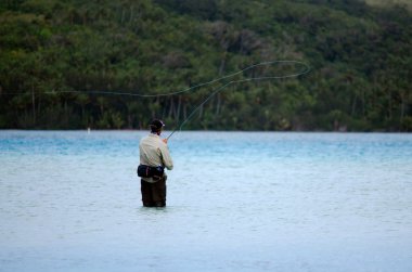Casting for bonefish in Aitutaki Lagoon Cook Islands clipart