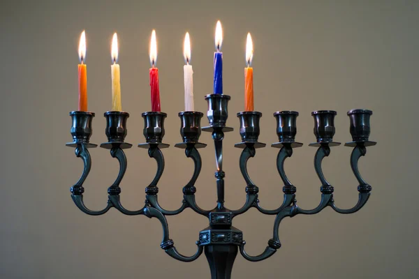 Hanukkah menorah on the fifth day of Hanukkah — Stock Photo, Image