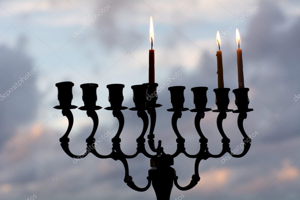 Hanukkah menorah on the second day of Hanukkah — Stock Photo