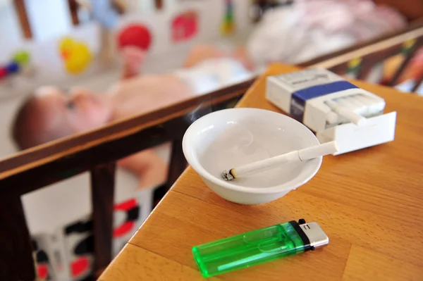 Smoking near children concept photo — Stock Photo, Image