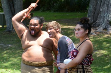 Tourist and Maori people clipart