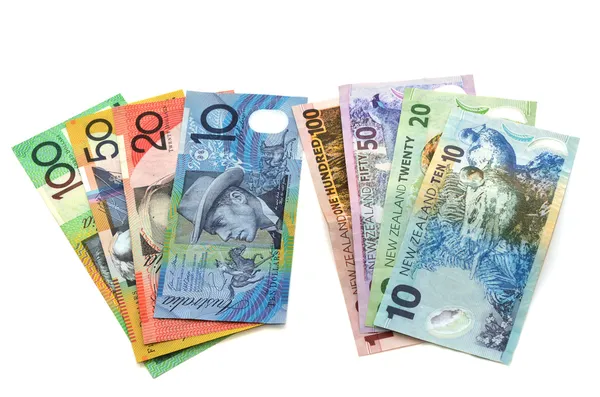 Notas bancárias do dólar australiano e neozelandês — Fotografia de Stock