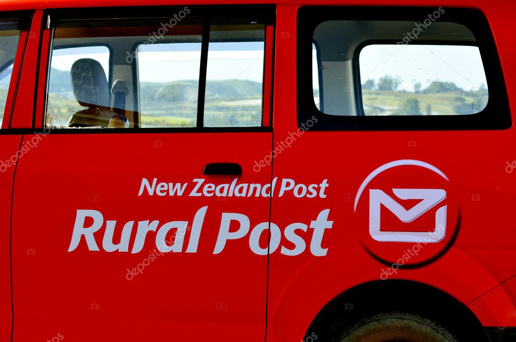 MANGONUIE, NZ - MAR 21 2014:New Zealandpost logo on Rural Post vehicle.In 2013 New Zealand Post company outlined a plan to reduce this to three, in the wake of falling mail volumes.