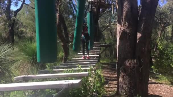 Sırdaş Güçlü Avustralyalı Genç Kız Kadın Yaşında Ağaç Tırmanma Halatları — Stok video