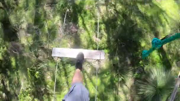 Time Lapse Pov Point View Person Walking Climbing Ropes Course — Stock Video