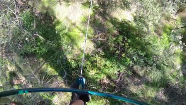 Pov Point View Person Walking Climbing Ropes Course — стоковое видео