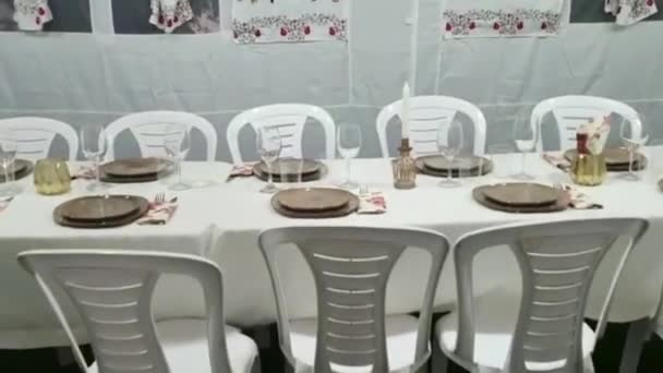 Pov Ponto Vista Uma Pessoa Judaica Entrando Sukkah Feriado Judaico — Vídeo de Stock