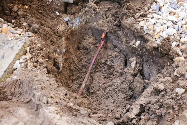 Close Hole Ground Underground Hot Water Pipe Leak — Stock Photo, Image