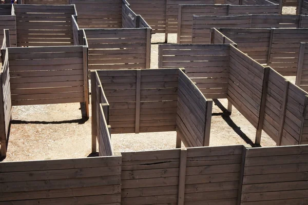 Aerial View Empty Wooden Fences Maze — 图库照片
