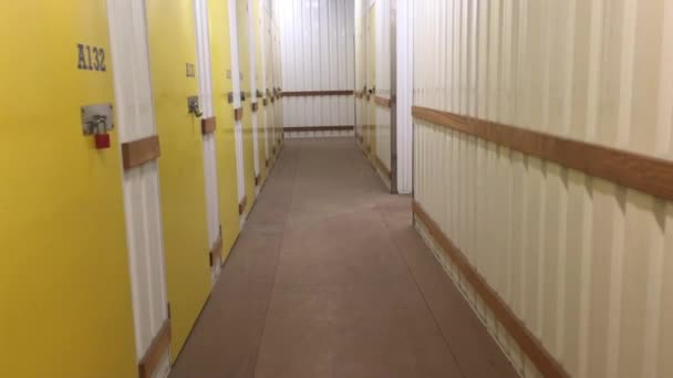 Corridor Full Doors Unrecognizable Self Storage Place People Copy Space — Stockvideo