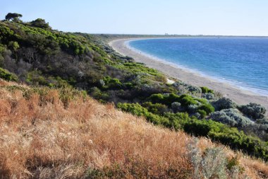 Aerial landscape view of Warnbro beach in Western Australia.