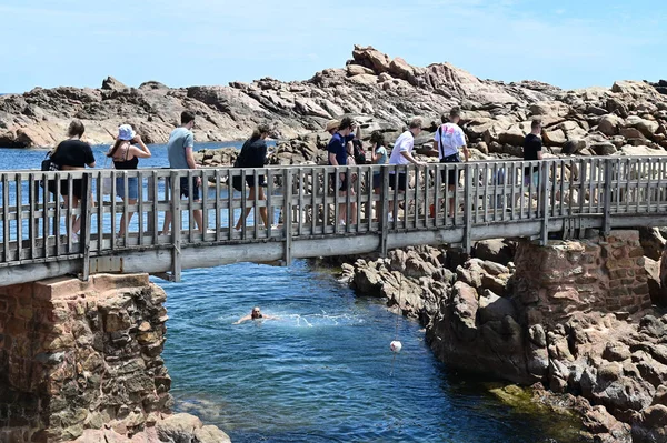 Yallingup Feb 2022 Grupp Turister Som Går Över Träbro Wyadup — Stockfoto