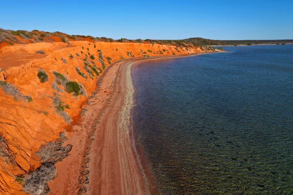 Aerial Drone Landscape View Coastal Sea Shore Red Cliffs Turquoise — Stock Photo, Image