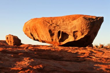 Landscape view of Rare shaped red rocks in the outback of Pilbara region in Western Australia.