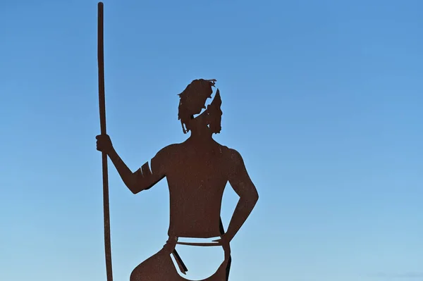 Roebourne June 2022 Sculpture Aboriginal Australian Male Isolated Clear Blue — Fotografia de Stock
