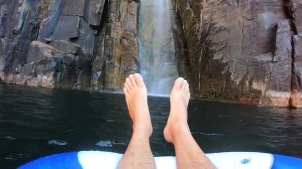 Pov Point View Person Floationg Water Looking Landscape View Python — Video