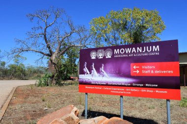 DERBY - JULY 25 2022:Mowanjum Aboriginal Art and Cultural Centre is a creative hub for the Worrorra, Ngarinyin and Wunumbal tribes, who make up the Mowanjum community outside Derby, Western Australia.