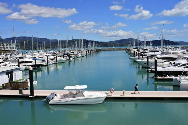 美国昆士兰州海莉海滩 Qld Oct 2022 从空中俯瞰在海莉海滩停泊的船只 海莉海滩是大堡礁的最佳出发点之一 — 图库照片