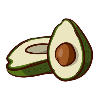 Avacado meyvesi beyaz bir arka planda ikiye bölündü. Kemikli iki dilim avacado.