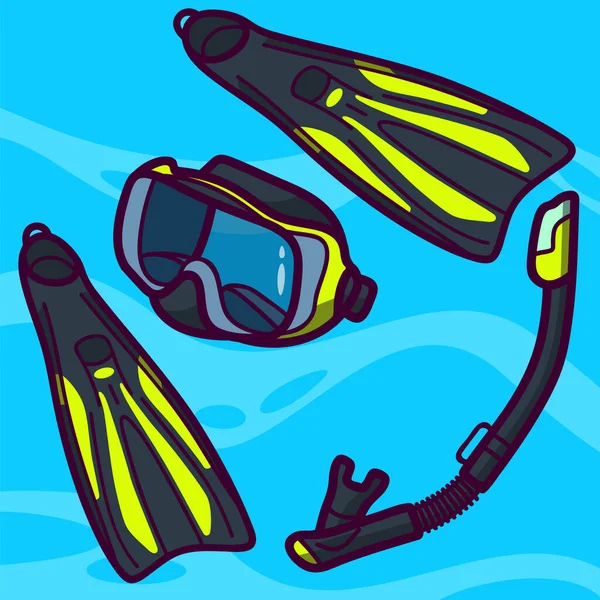 Barbatanas Mergulhador Máscara Snorkel Equipamento Mergulho Humor Verão — Vetor de Stock