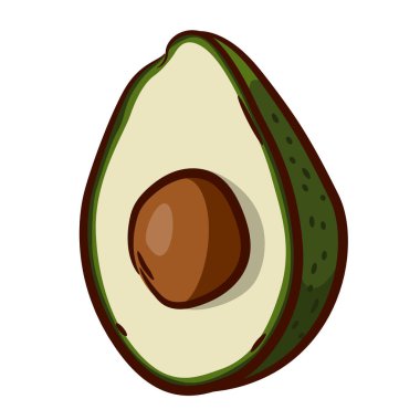 Avacado meyvesi beyaz arka planda ikiye bölünmüş. Yaz havası. Kemikle dilimlenmiş avakado