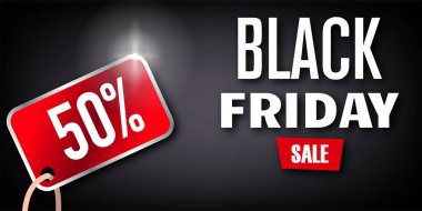 Kara Cuma için arka plan. Rozet hakkı% 50 indirim. Kara Cuma indirimi. Promosyon, reklam, internet, sosyal ve moda reklamları için şablon..