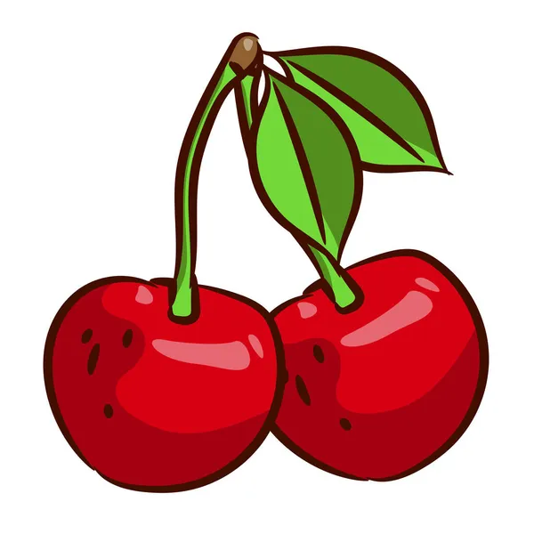 Two Cherries One Branch Isolated White Background Fresh Cherry Illustration — Stock Vector