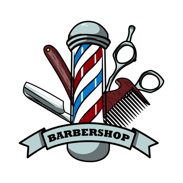 Cartaz Placa Para Uma Barbearia Forma Uma Fita Com Uma —  Vetores de Stock