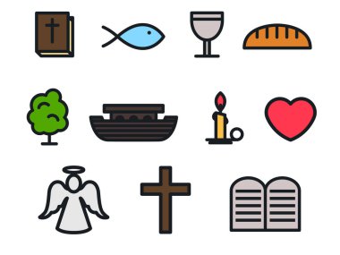  Beyaz arka planda izole edilmiş minimalizmdeki Hristiyan simgeleri. Hıristiyan sembolizmi.