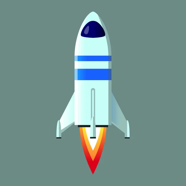 Imagen Cohete Sobre Fondo Gris Cohete Con Fuego Saliendo Turbina — Vector de stock