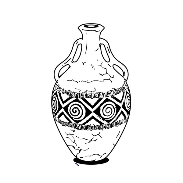 Vaso Antico Stile Greco Ceramiche Greche Con Ornamenti Isolato Sfondo — Vettoriale Stock