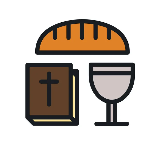 Icon Bread Glass Wine Bible Book Christian Supper Icons Isolated — Stock Vector