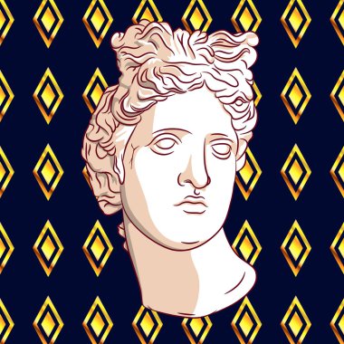 Antik Yunan tarzında altın eşkenar dörtgenli soyut bir arkaplanda bir kadının baskını