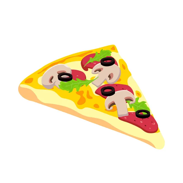 Una Fetta Pizza Con Formaggio Fuso Funghi Sali Erbe Aromatiche — Vettoriale Stock