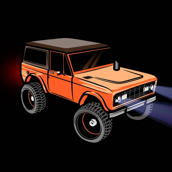 Orange Suv Headlights Isolated Black Background — Stock Vector