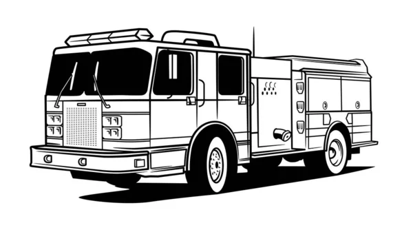 Fire Engine Isolated White Background Emergency Vehicle Made Line Style — Stock vektor