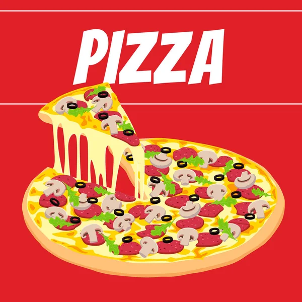 Fundo Com Pizza Colorida Inscrição Cima Pizza Cartaz Para Pizzaria — Vetor de Stock