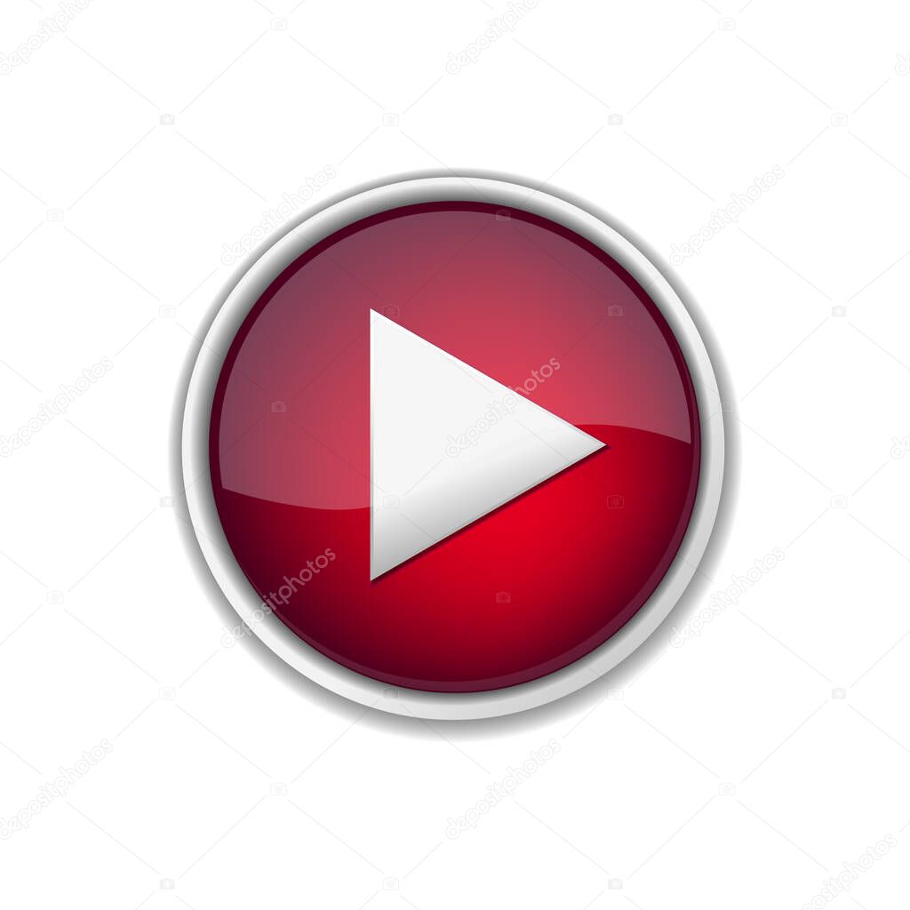 3d play button red isolated on a white background