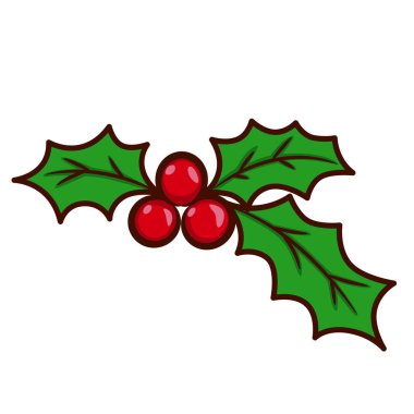 Kırmızı bereli beyaz arka planda izole edilmiş Noel ökseotu. Üç ökseotu yaprağı. Noel havası