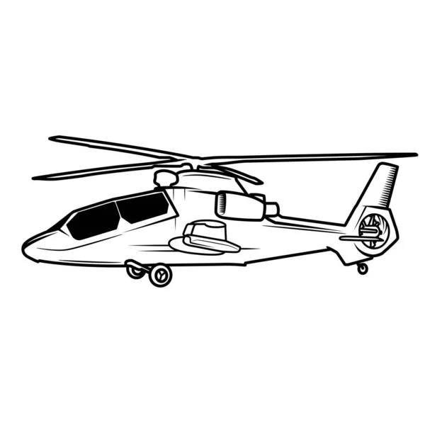 Japán Katonai Helikopter Álcázva Elszigetelt Fehér Háttér Illusztráció Tinta Kézzel — Stock Vector