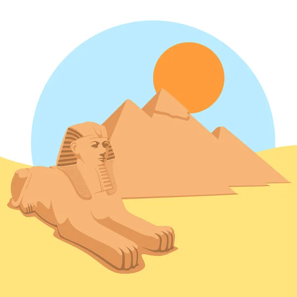 Fondo Del Desierto Con Pirámides Esfinge Ilustración Egipto Con Sol — Vector de stock