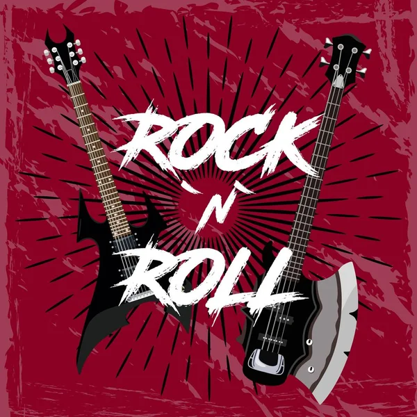 Deux Guitares Inscription Rock Roll Contexte Festival Rock — Image vectorielle