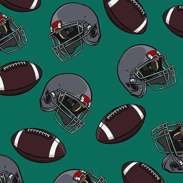 Ein Muster Aus Helmen Und Fußballbällen Verstreut Hoati Sporty Stimmung — Stockvektor