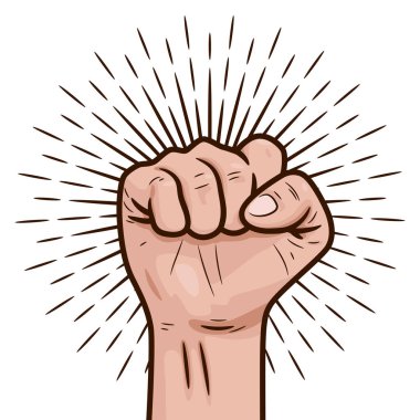 Yumruk kaldırılmış bir elin görüntüsü. Güç kavramı ya da miting.