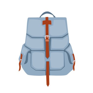 Gri renkli doğa yürüyüşü için sırt çantası. Beyaz arka planda izole edilmiş.