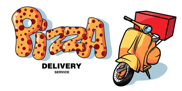 Billboard Forma Uma Scooter Inscrição Para Serviço Entrega Pizza Direita — Vetor de Stock