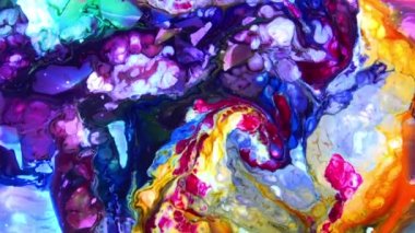 Soyut Sonsuz Renk Döngüleri ve Patlamalar Ayrıntılı Renkli Yüzey Boyaları Hipnotize Ediyor.