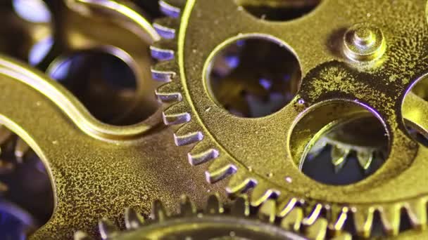 Close Magische Vintage Cogs Metallzahnräder Arbeiten — Stockvideo